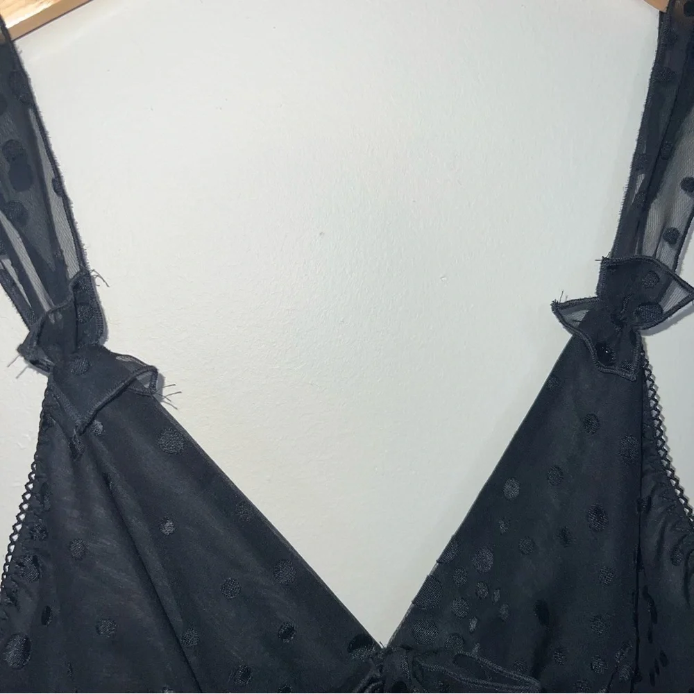 Vintage Belle Nuit Black Layered Polka Dotted Chemise Size Large